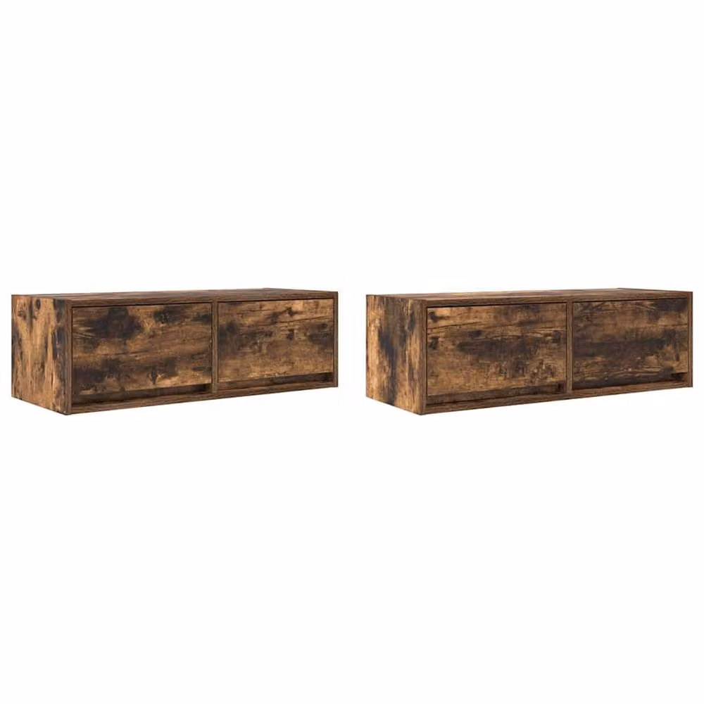 Berkfield Home Set of 2 Smoked Oak TV Cabinets in Brown, W/D/H: 80 x 31 x 25.5 cm – 2