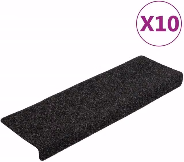 Berkfield Home Non-Slip Needle Punch Stair Mats, 10 Pack, Black, W/D/H: 65 x 21 x 4 cm – 1