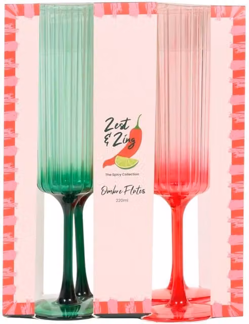 Zest and Zing Pack of 4 Multicolour Striped Ombre Champagne Flutes
