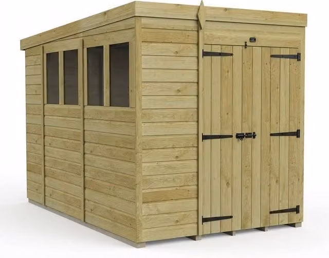 Buttercup Farm Brown Timber Pent Garden Shed with Double Doors and Windows, W/D/H: 304.8 x 182.88 x 210 cm – 1
