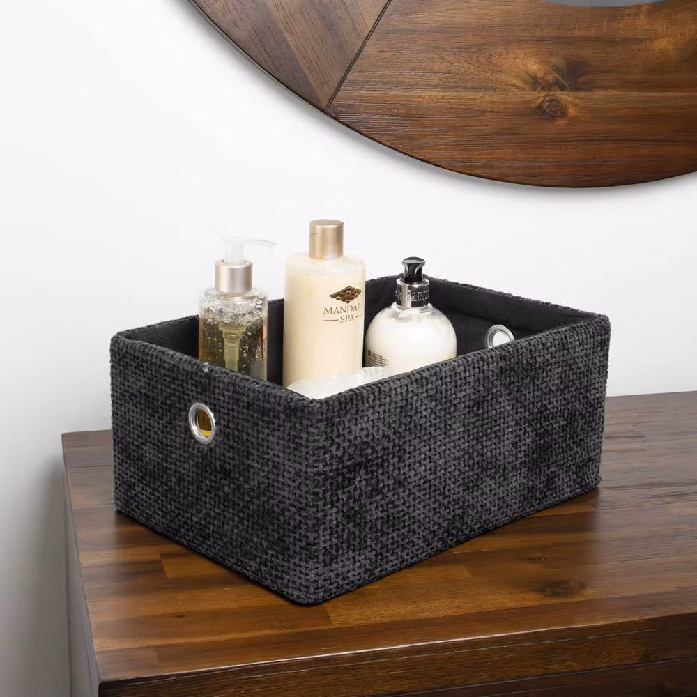 JVL Metro Set of 3 Fabric Rectangular Storage Baskets with Handles in Black and Grey – 4