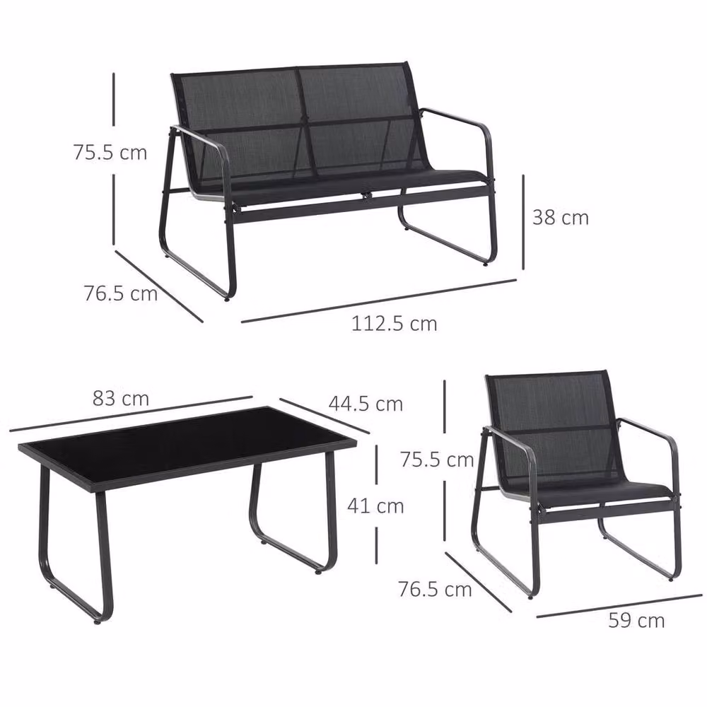 SPETLEK 4 Piece Modern Garden Furniture Set in Black Metal and Glass – 2
