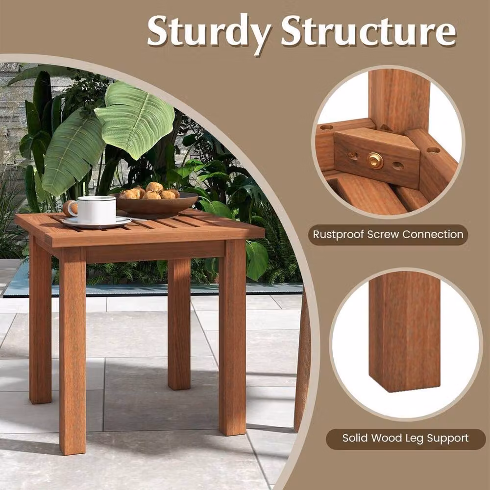 KORVIXA Brown Hardwood Patio Side Table, W: 100 cm, D: 15 cm, H: 15 cm – 3