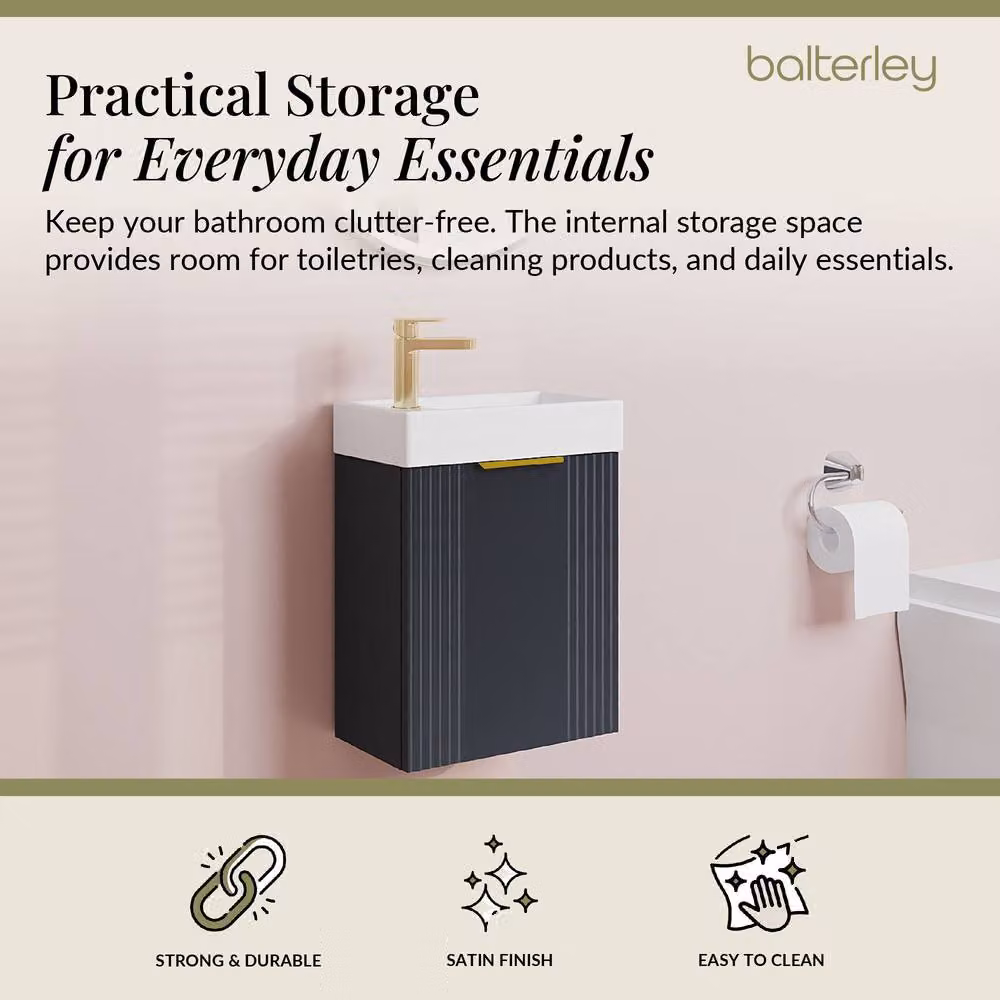 Balterley Dark Grey Wall Hung Vanity Unit with Brushed Brass Handle, Width: 40 cm – 2