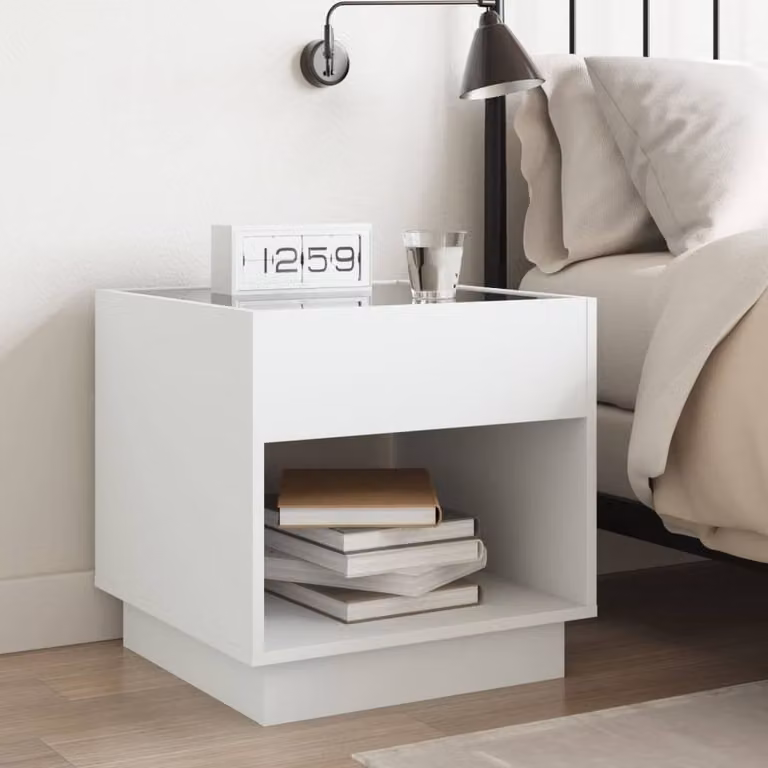 Berkfield Home Infinity LED Bedside Table in White, W/D/H: 50 x 50 x 50 cm
