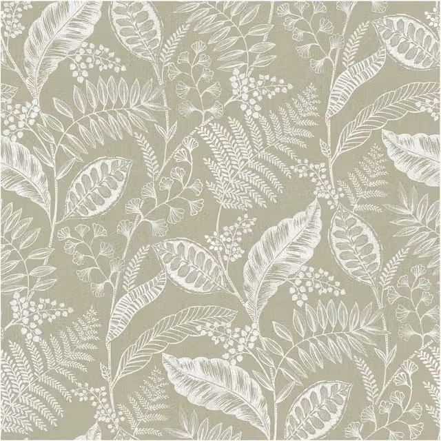 Fresco Artisan Leaf Sage Botanical Floral Wallpaper in Green, W: 52 cm, H: 1000 cm