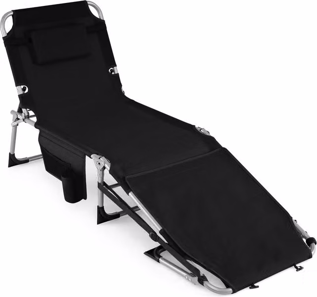 Costway Black Textilene Tanning Chair with Adjustable Headrest and Face Arm Holes