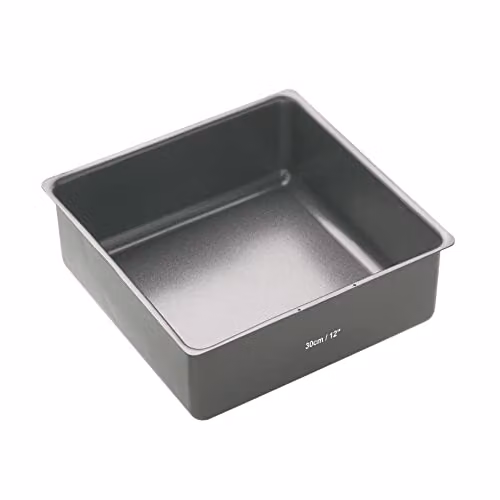 MasterClass Grey Non-Stick Square Carbon Steel Loose Base Deep Cake Tin, 30 cm – 1
