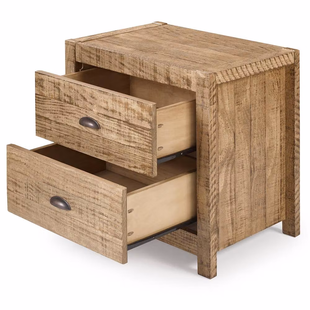 Amani Denver Solid Pine Nightstand in Walnut with Cup Handles – 2