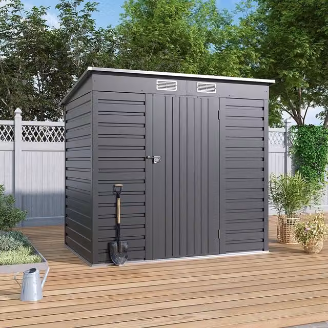 Lifeideas Grey Metal Pent Garden Shed with Plastic Side Vents