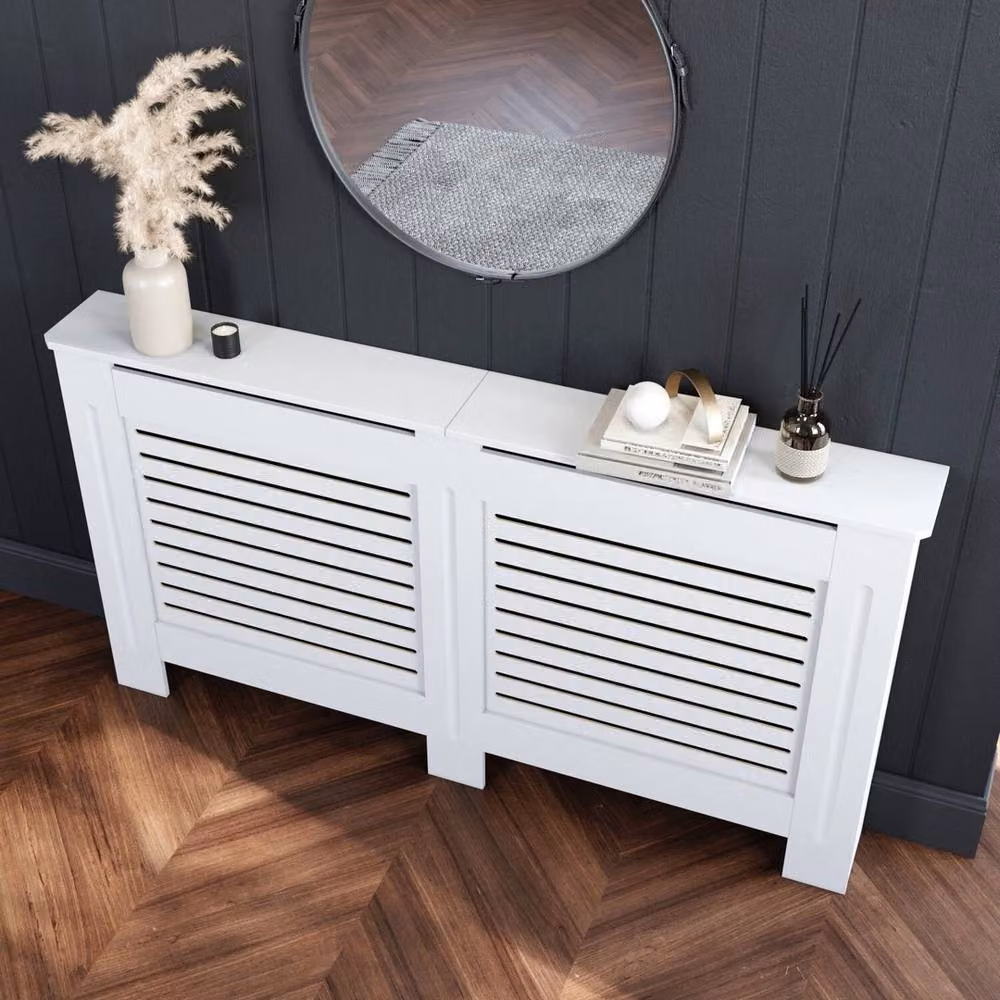 Nordara White MDF Wood Radiator Cover Cabinet with Horizontal Grill Shelf – 4