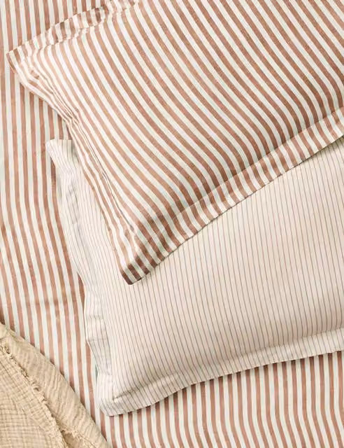 YARD 2 Pack Hebden Stripe Pure Cotton Pillowcases, Brown Mix