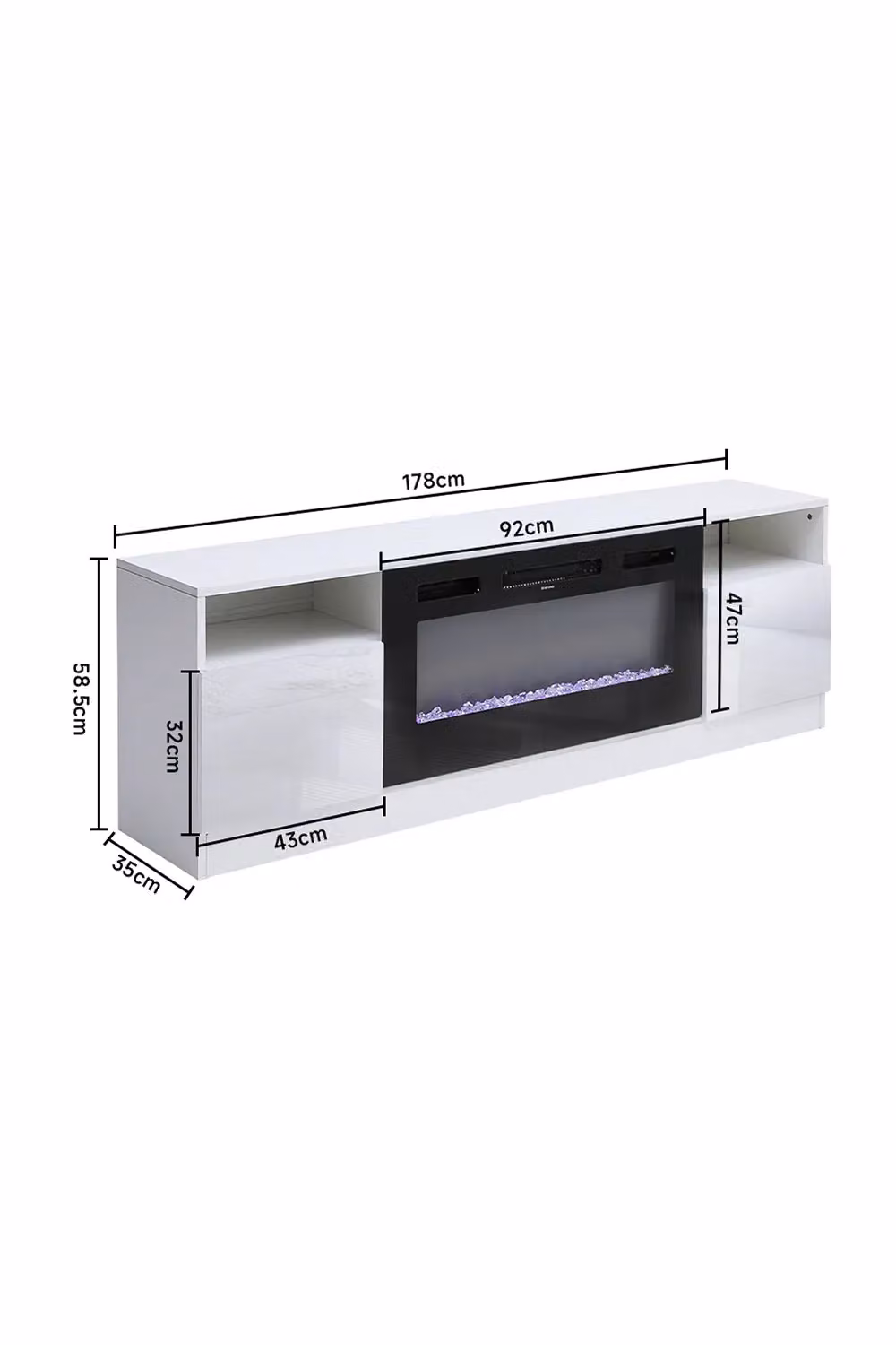 Living and Home White Glossy TV Stand with 36 inch Electric Fireplace and LED Lighting – 3