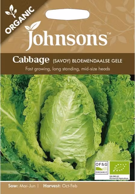 Johnsons Organic Savoy Bloemendaalse Gele Cabbage Vegetable Seeds