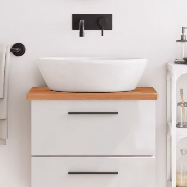 Berkfield Home Brown Solid Beech Wood Bathroom Countertop W: 60 cm, D: 40 cm, H: 2.5 cm