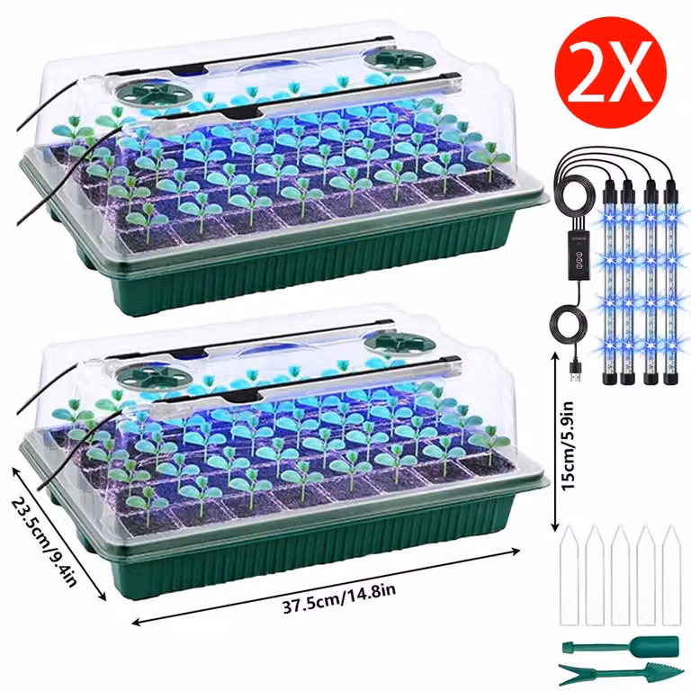 Ventryn 2 Pack 40-Cell Seed Starter Trays with Grow Light Propagator Planter in Green