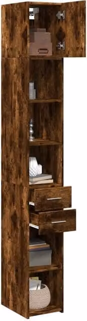 Berkfield Home Slim Storage Cabinet in Smoked Oak Brown, W/D/H: 30 x 42.5 x 225 cm