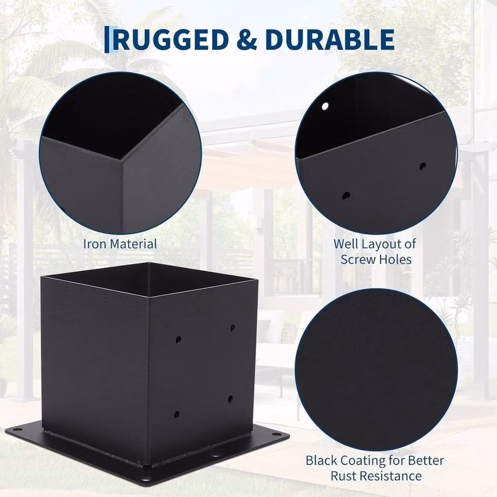 VOGREX Set of 4 Black Steel Metal Post Base Brackets for Wood Fence Post Anchors – 2