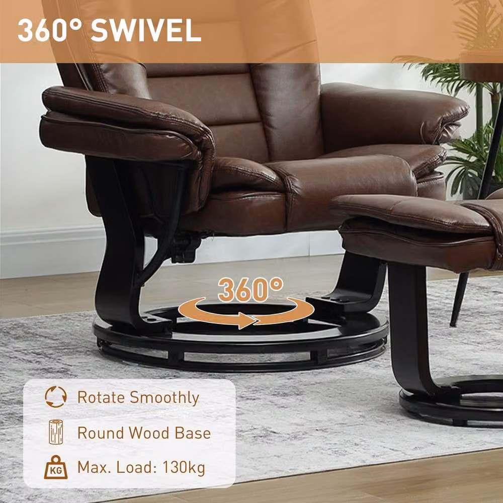 STILVORA Brown Faux Leather Recliner Armchair with Ottoman – 6