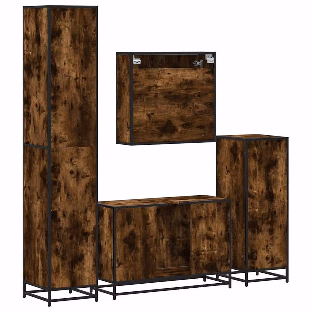 Berkfield Home 4-Piece Industrial Bathroom Furniture Set in Smoked Oak Brown – 6