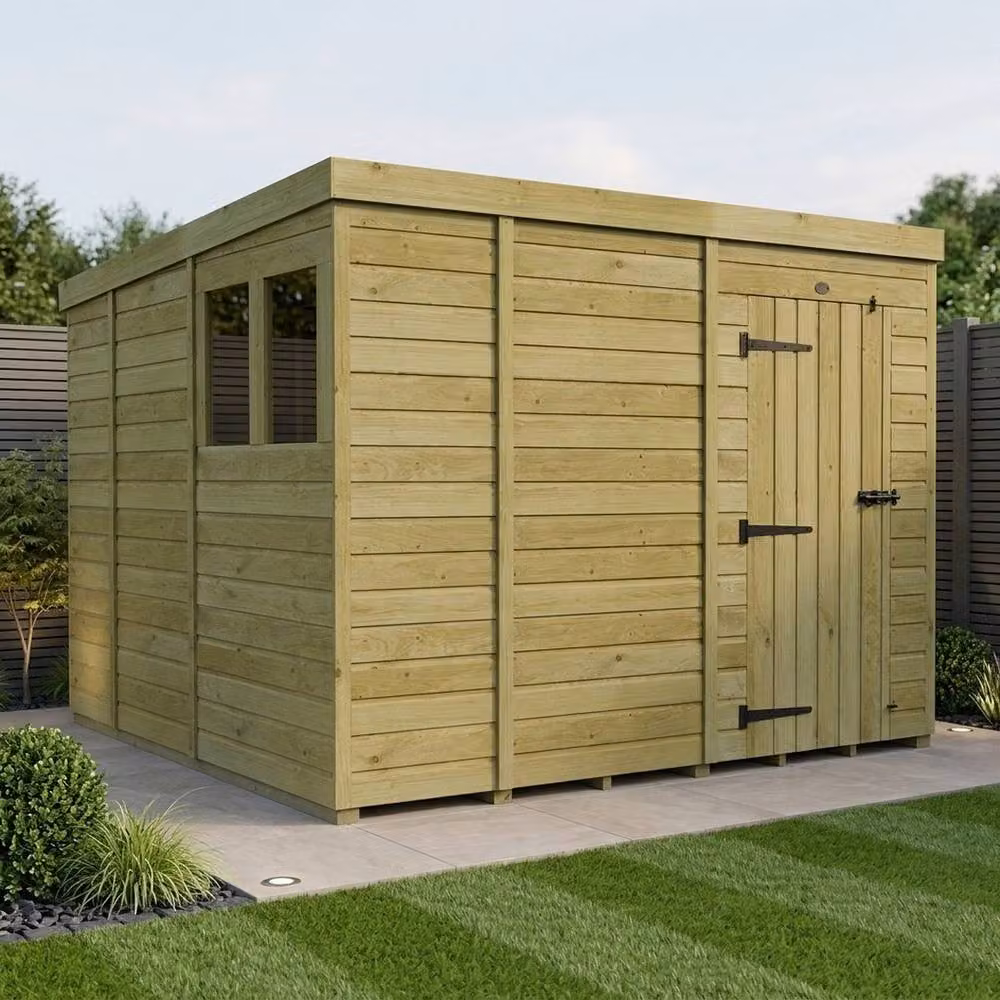Buttercup Farm Rustic Brown Timber Pent Garden Shed with Single Door and Windows, W/D/H: 274 x 274 x 210 cm – 2