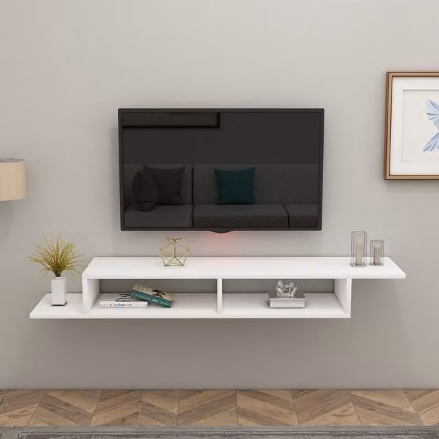 Destina Home Eldon Wall Mounted Floating TV Unit with Shelves in White