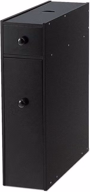 KORVIXA Slim Free Standing Wooden Storage Cabinet in Black, W/D/H: 15 x 15 x 100 cm