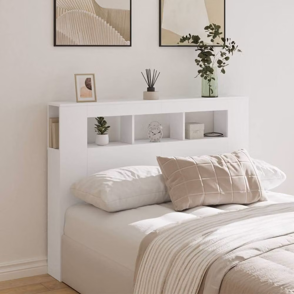 Berkfield Home Modern White LED Headboard with Integrated Shelf and USB Charging Port, W: 140 cm, D: 18.5 cm, H: 103.5 cm – 3