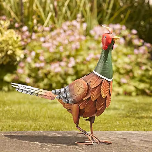 Garden Gear Metal Pheasant Ornament, Multicolour Bird Statue for Outdoor Gardens, Height: 42.5 cm