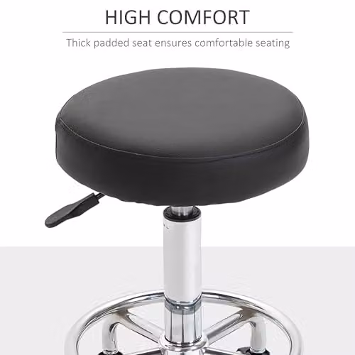 Vinsetto Round PU Leather Adjustable Height Salon Stool with Castors, Black – 3
