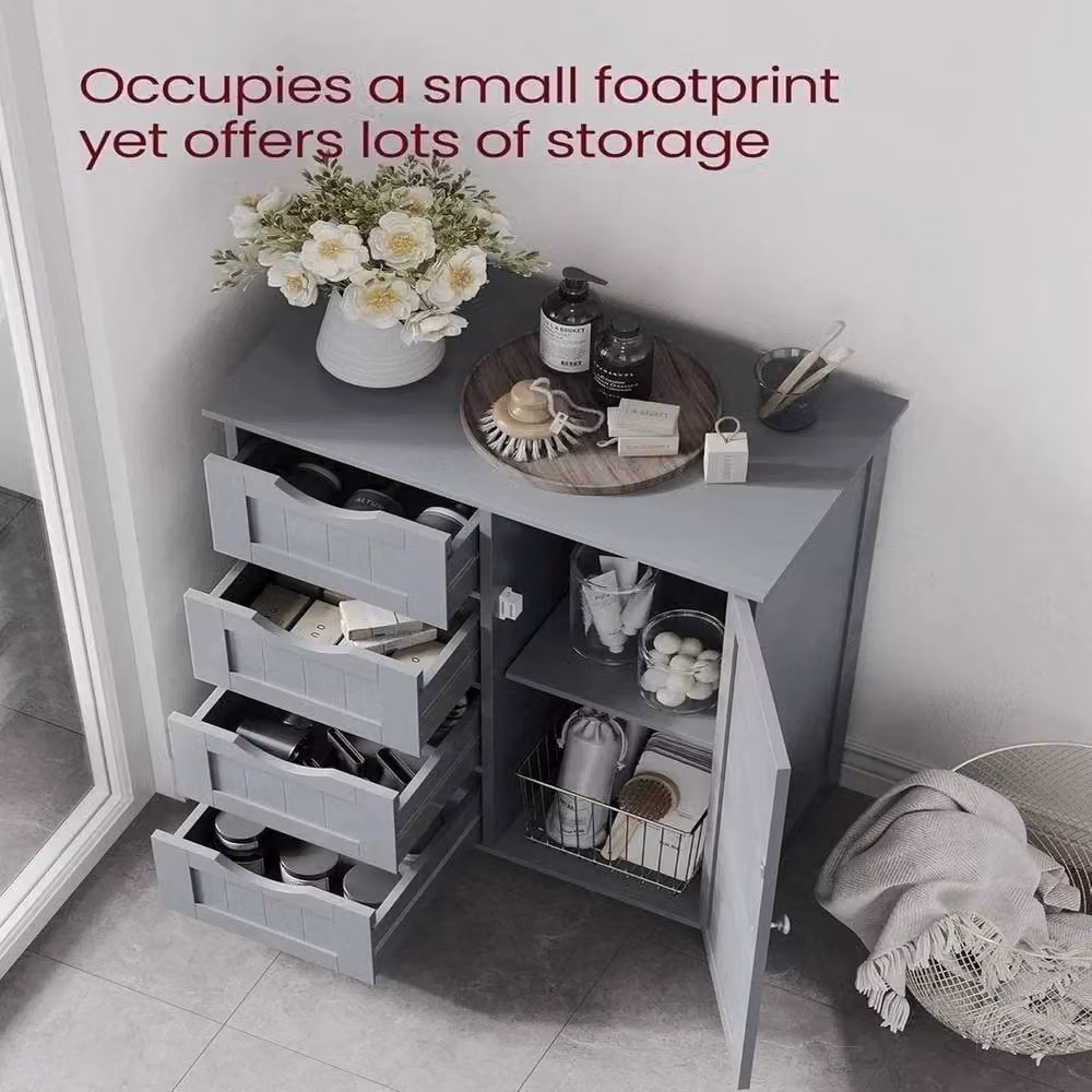 VOGREX Grey Wood Bathroom Cabinet with 4 Drawers and 1 Door – 3