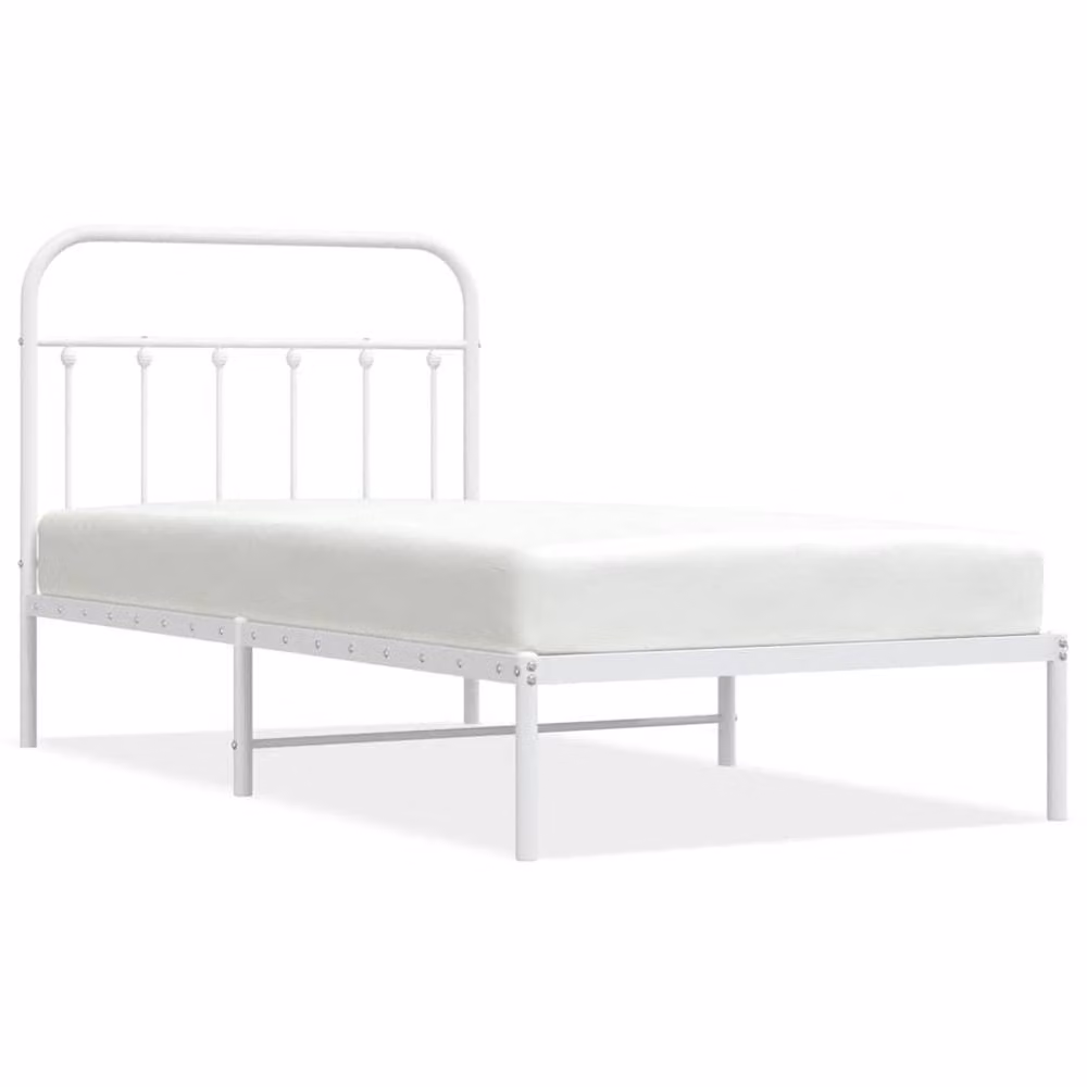 Berkfield Home Metal Bed Frame with Headboard in White W/D/H: 100 x 190 x 105 cm – 2