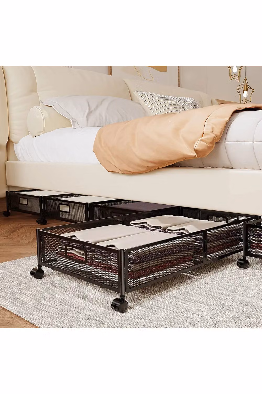 Living and Home Black Metal Mesh Underbed Storage Container with Wheels and Foldable Design – 2