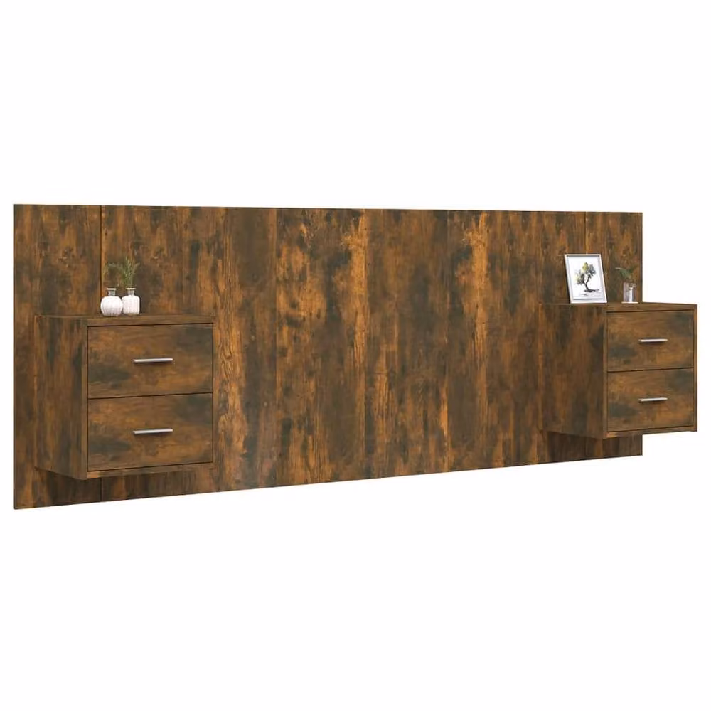 Berkfield Home Bed Headboard with Integrated Nightstand Cabinets in Smoked Oak Brown Engineered Wood – 2