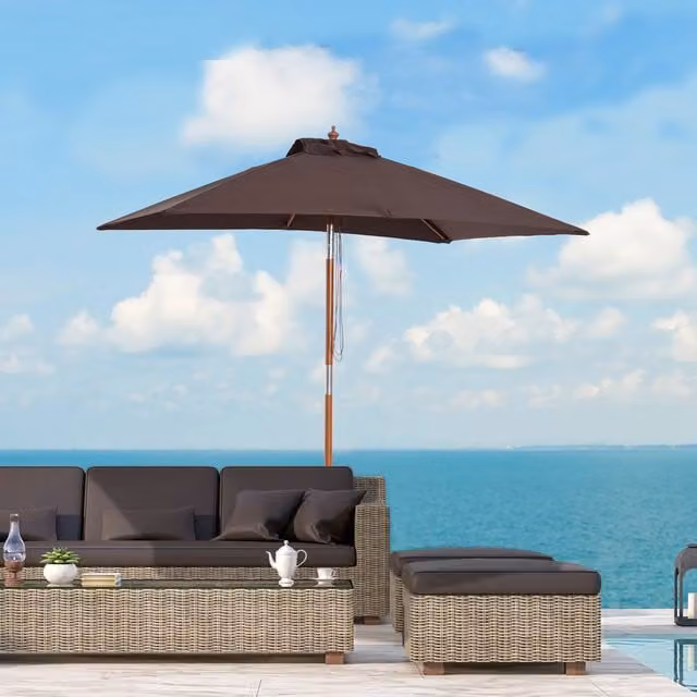 Outsunny Brown Wooden Market Parasol with Polyester Canopy