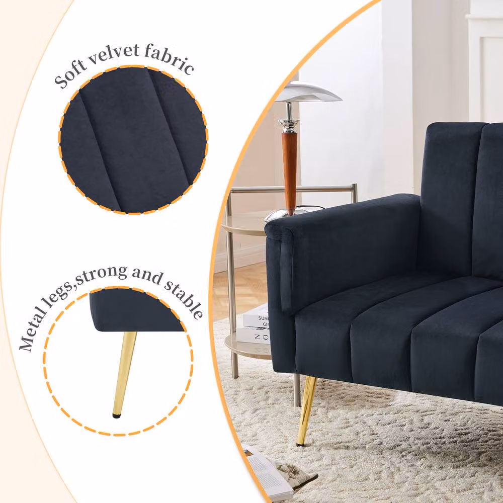 ModernLuxe Velvet Click-Clack Sofa Bed in Dark Navy Blue – 3