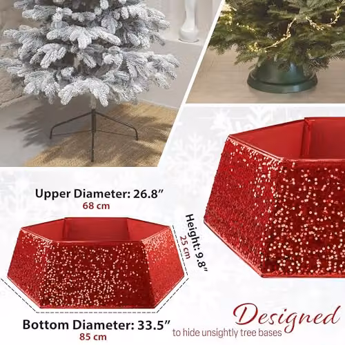 Deco Express Christmas Tree Skirt in Red Sequin, 68 x 25 cm – 2