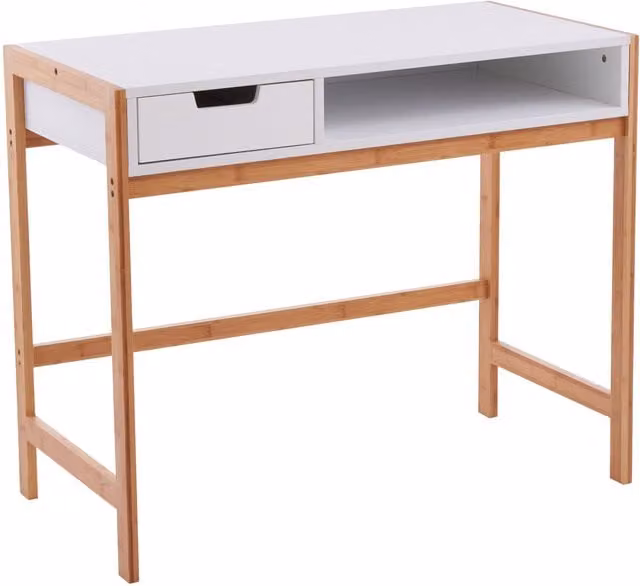 Premier Housewares White Computer Desk with Wood Legs, W/D/H: 90 x 45 x 75 cm – 1