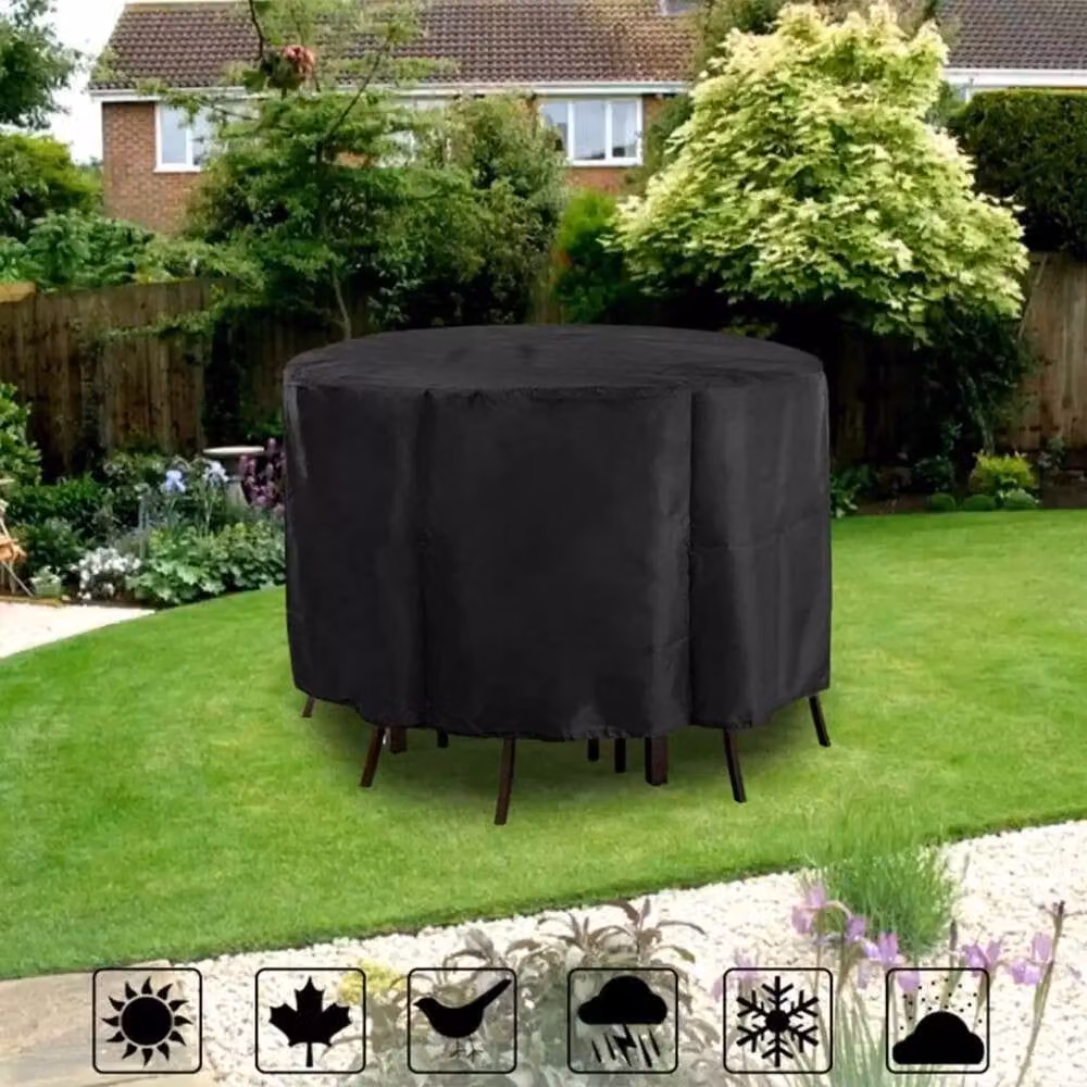 NESTLUNE Heavy Duty Waterproof Round Furniture Cover, Black, Diameter: 185 cm – 6
