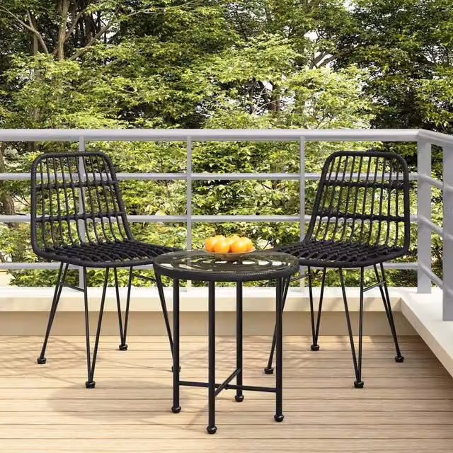 Berkfield Home Set of 2 Black PE Rattan Garden Chairs, W/D/H: 48 x 62 x 84 cm