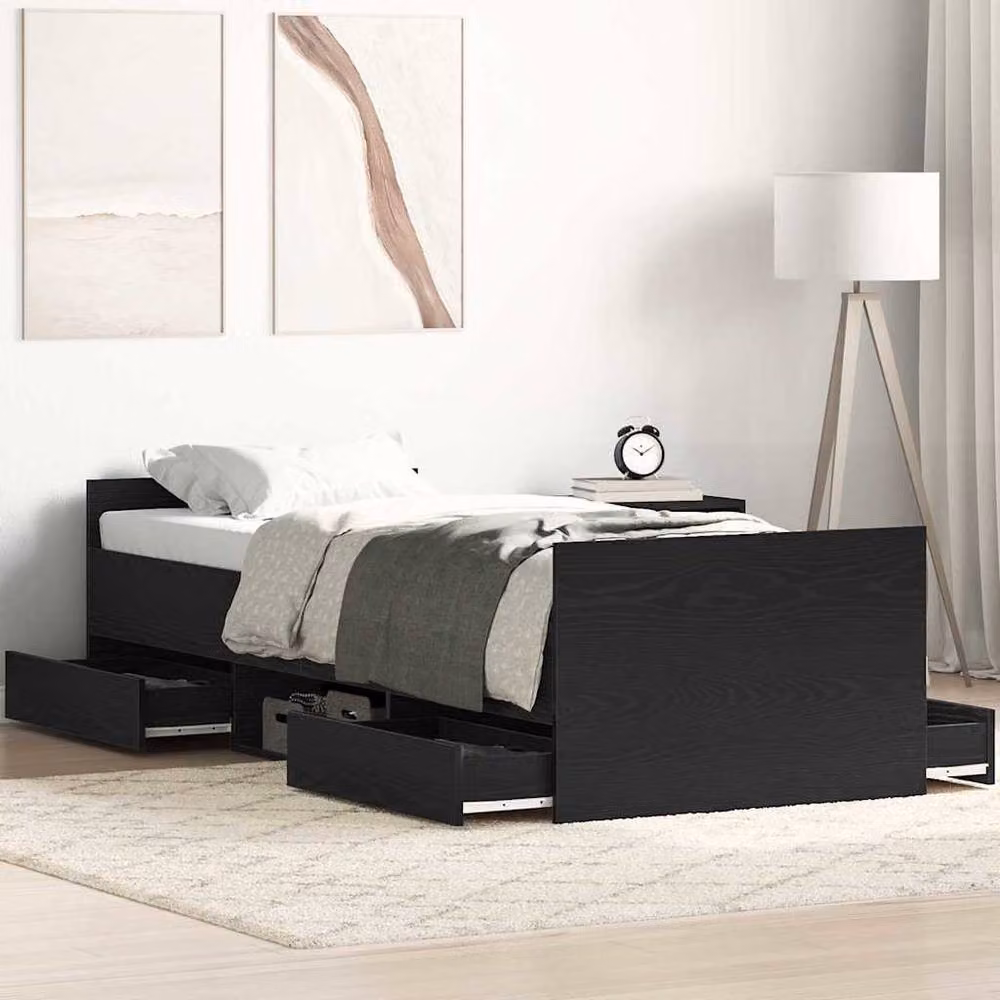 Berkfield Home Elegant Bed Frame in Black Oak, Engineered Wood, W/D/H: 190 x 78 x 78 cm – 2