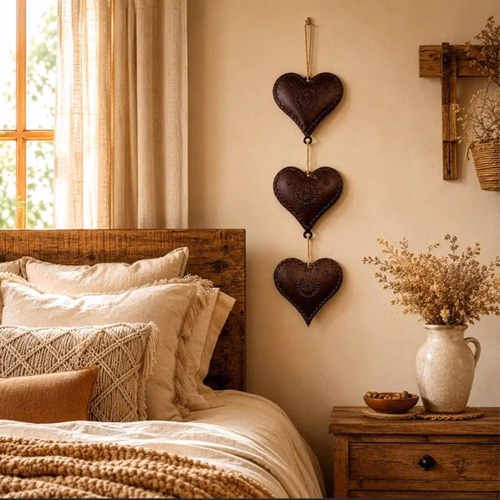 VOGREX 3-Piece Brown Metal Heart Wall Decor Hanging Ornaments for Christmas, Weddings and Parties – 3