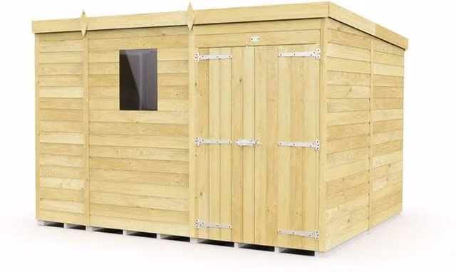 Buttercup Farm Brown Wood Pent Shed with Double Doors and Windows, W276 x D231 x H201 cm – 1