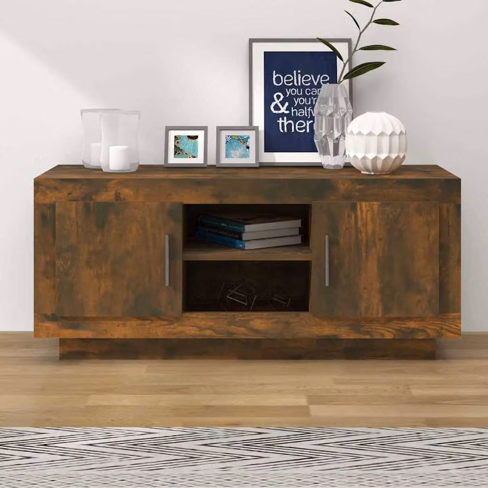Berkfield Home Modern Smoked Oak TV Cabinet in Brown, W/D/H: 102 x 35 x 45 cm – 2