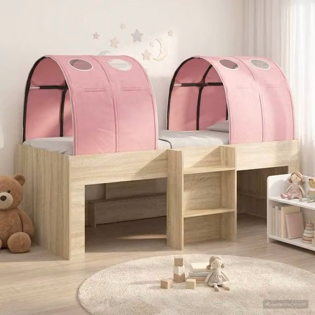 Berkfield Home 3-Piece Childrens Bed with Tunnel in Sonoma Oak and Pink Engineered Wood