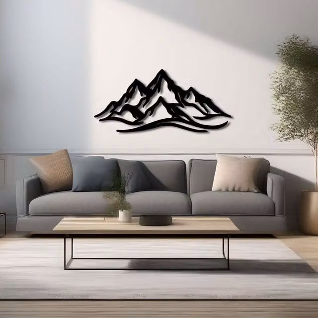 YOUR HOME RULEZ Black Metal Mountain Landscape Wall Art, Width: 120 cm – 1