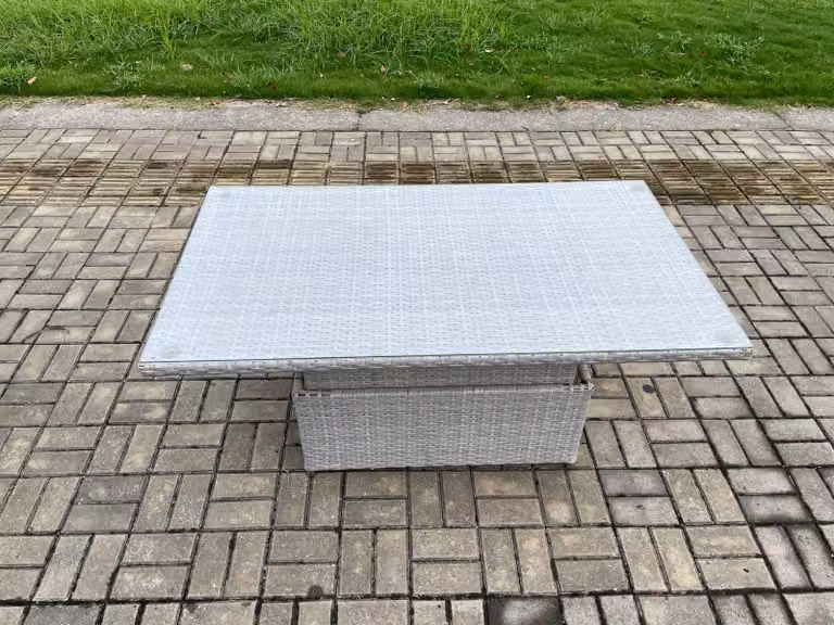 Fimous Rattan Outdoor Garden Furniture Set with Height Adjustable Lifting Table in Light Grey
