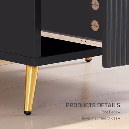 HOMCOM Modern Bedside Table with 2 Drawers and Metal Legs in Black and Gold, W: 40 cm, D: 40 cm, H: 50 cm – 3