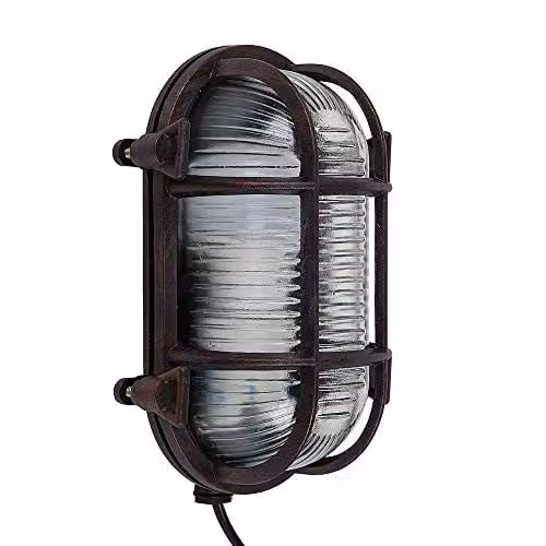 ValueLights Bow Oval Bulkhead IP64 Outdoor Metal Wall Light in Bronze with Cool White LED Bulb