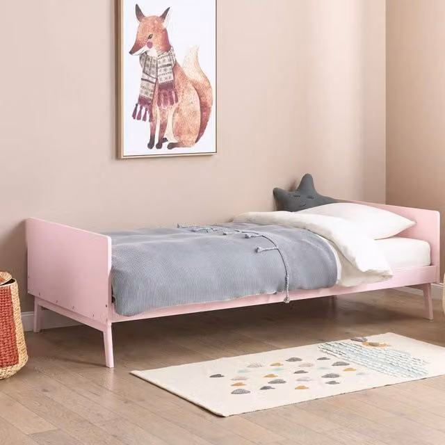 Wyld and Coco Scandinavian Single Bed in Pastel Pink Pine with Slatted Base, W: 90 cm, L: 200 cm – 1